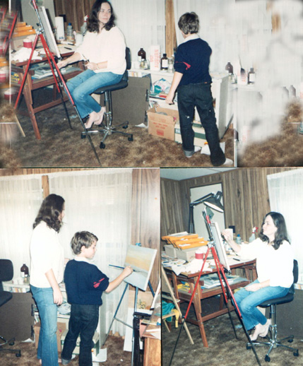 pictures of Debbie and Jason painting together when he was little